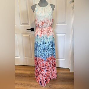 H&M Tropical Floral Maxi‎ Dress Keyhole Back Women’s SIZE 4 Coral Pink Blue